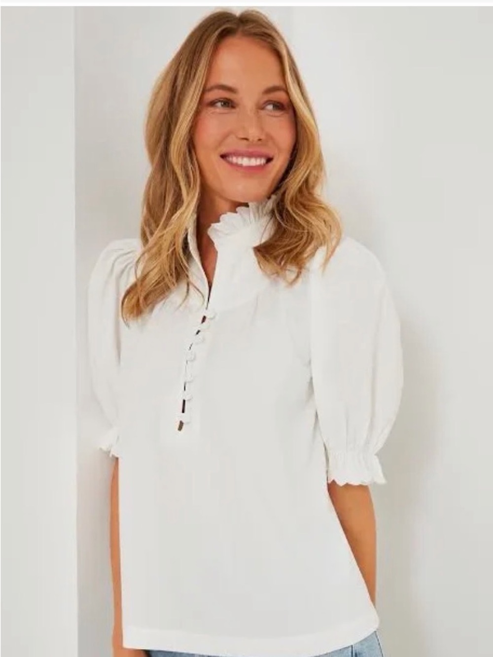 Pomander Place Cream Ruffle Collar Blouse